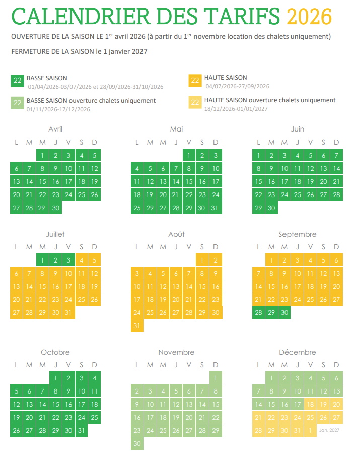 Calendrier des tarifs 2026_FR