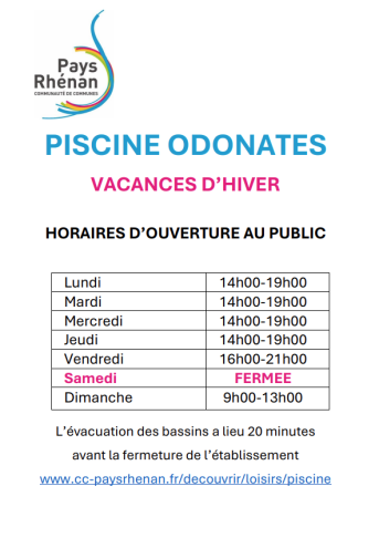 Horaire piscine vacances d'hiver Horaire piscine vacances d'hiver